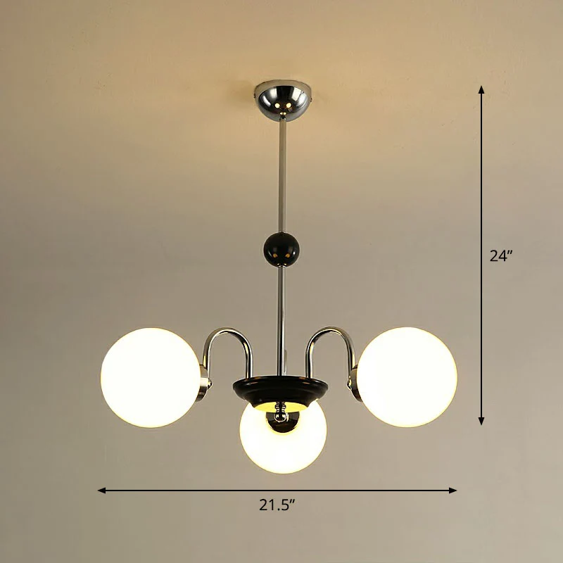 Lampadario sfera vetro avorio Illuminazione sospensione postmoderna nero e ottone per sala da pranzo | Spedizione Veloce
