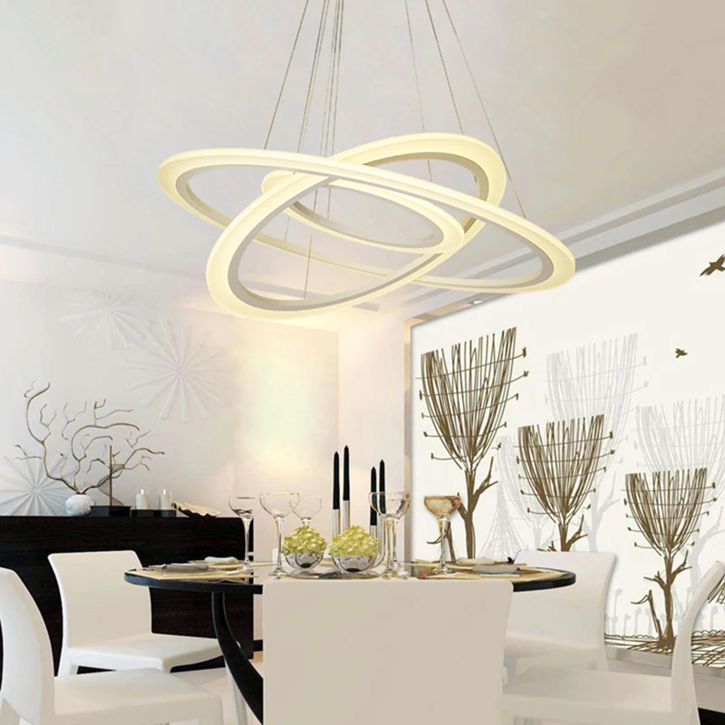 Lampadario sospensione cerchio stile basilare Lampadario sospensione LED per sala da pranzo acrilico bianco