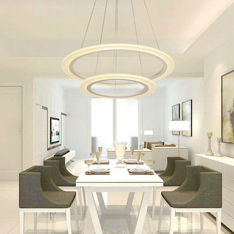 Lampadario sospensione cerchio stile basilare Lampadario sospensione LED per sala da pranzo acrilico bianco