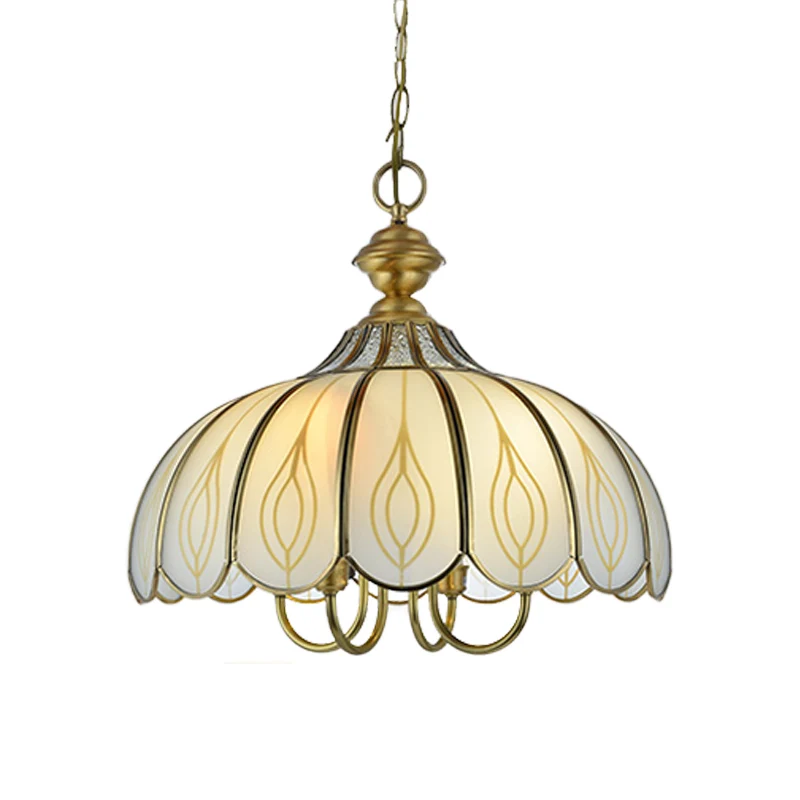 Lampadario sospensione vetro bianco smerlato Lampadario coloniale 3/4/5 luci per sala da pranzo con Design Moderno