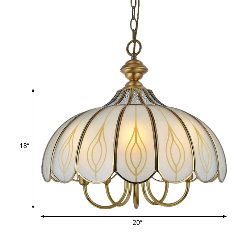 Lampadario sospensione vetro bianco smerlato Lampadario coloniale 3/4/5 luci per sala da pranzo con Design Moderno