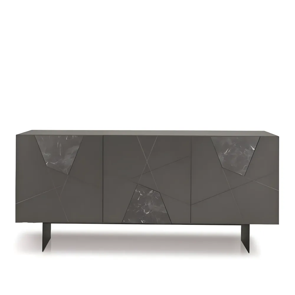 Madia moderna 3 ante "Adelaide" legno inserti vetro effetto marmo cm 180x50 80h