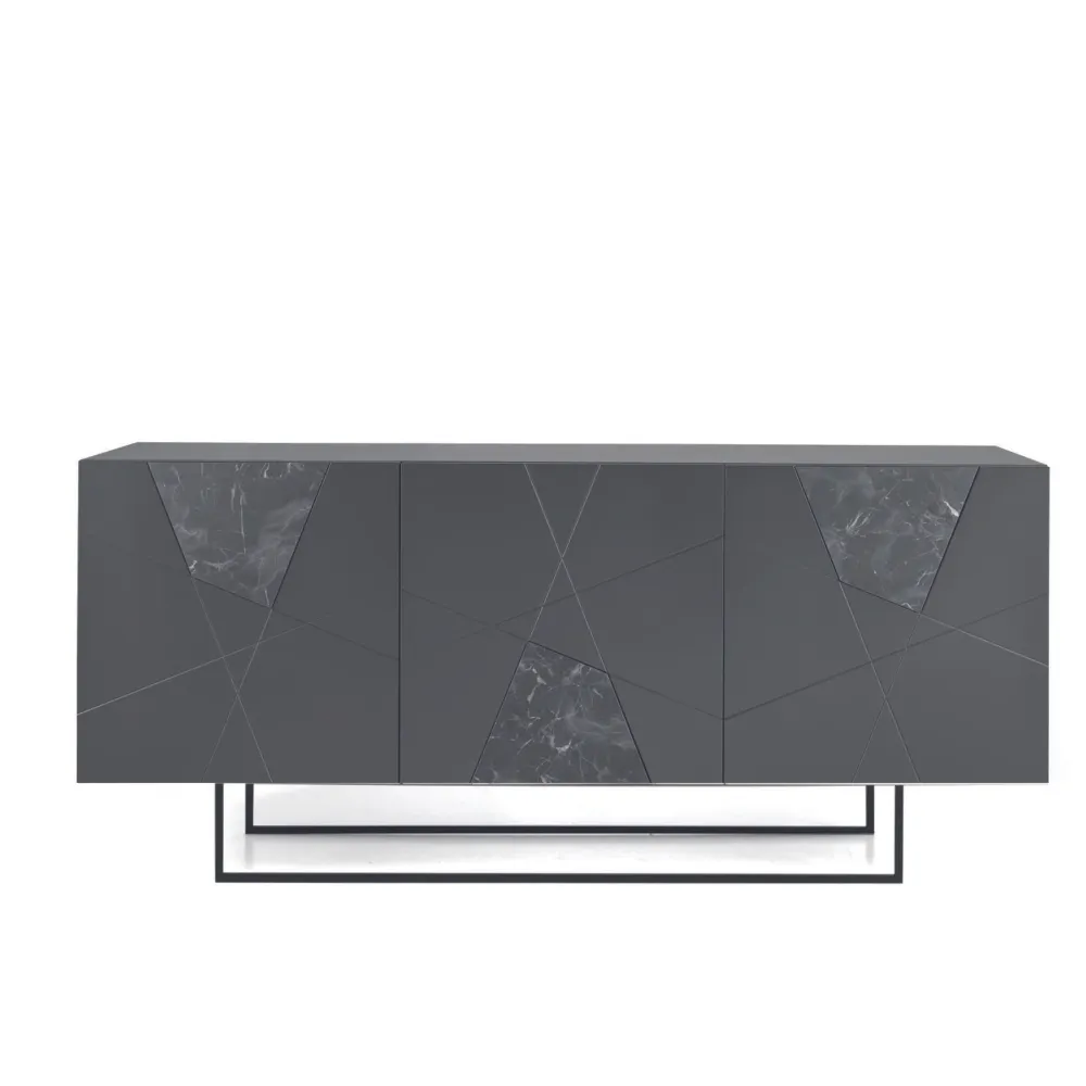 Madia moderna 3 ante "Adelaide" legno inserti vetro effetto marmo cm 180x50 80h