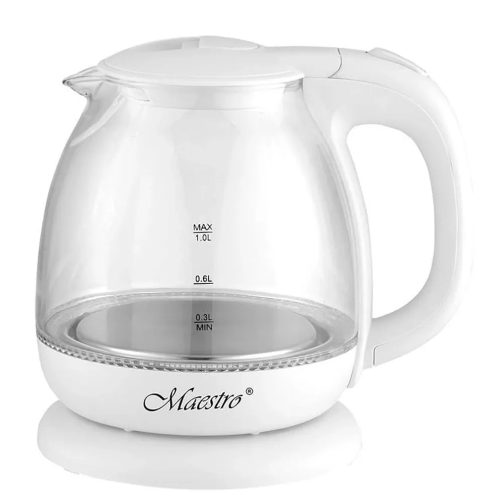 Maestro MR055 Electric Kettle Heat Resistant Vetro Illuminated Overheat Protection Compact 1L 1100W