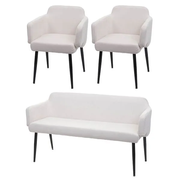 Mendler HWC-L13 set per la sala da pranzo set di 2 sedie + panca set per la sala da pranzo set per la sala da pranzo tessu...