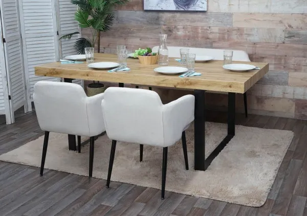 Mendler HWC-L13 set per la sala da pranzo set di 2 sedie + panca set per la sala da pranzo set per la sala da pranzo tessu...