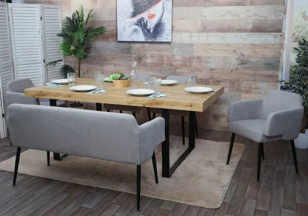Mendler HWC-L13 set per la sala da pranzo set di 4 sedie + panca set per la sala da pranzo set per la sala da pranzo tessu...