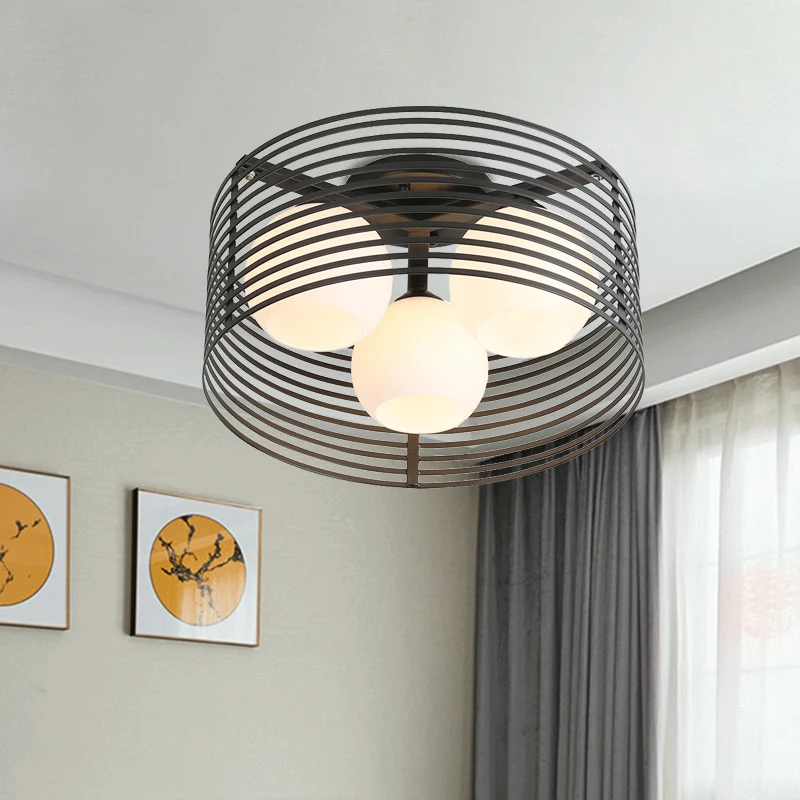 Plafoniera classica 3 luci con globo vetro lattiginoso, illuminazione da incasso bianco/nero per soggiorno