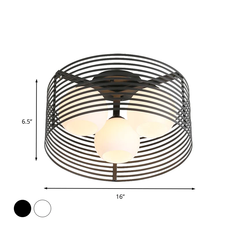 Plafoniera classica 3 luci con globo vetro lattiginoso, illuminazione da incasso bianco/nero per soggiorno