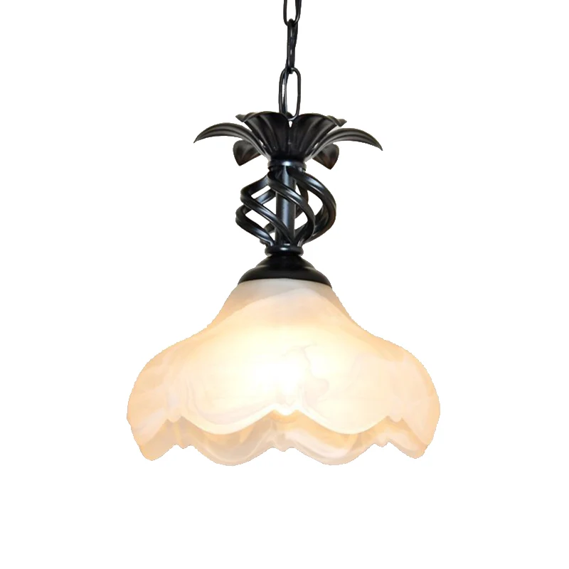 Plafoniera tipico sospensione smerlata, 1 luce, illuminazione sospensione vetro smerigliato bianco/nero per corridoio