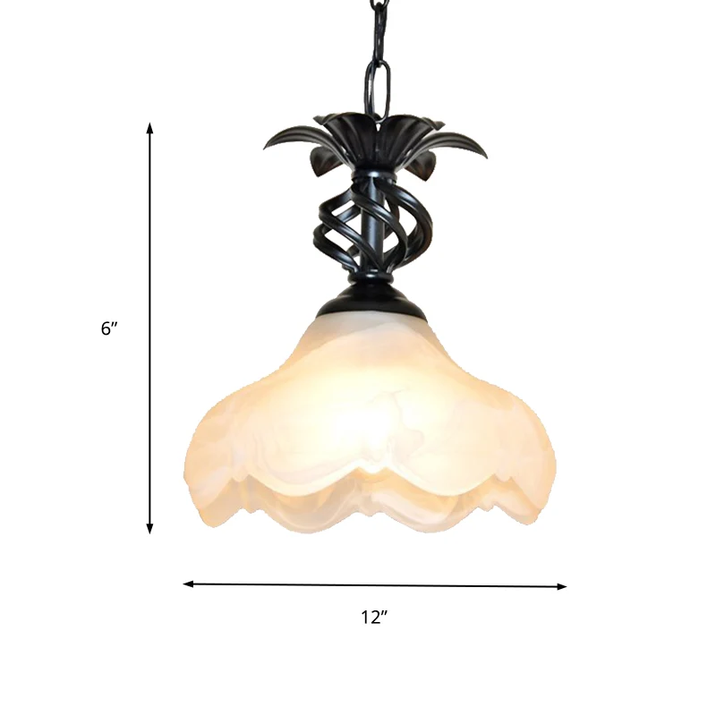 Plafoniera tipico sospensione smerlata, 1 luce, illuminazione sospensione vetro smerigliato bianco/nero per corridoio