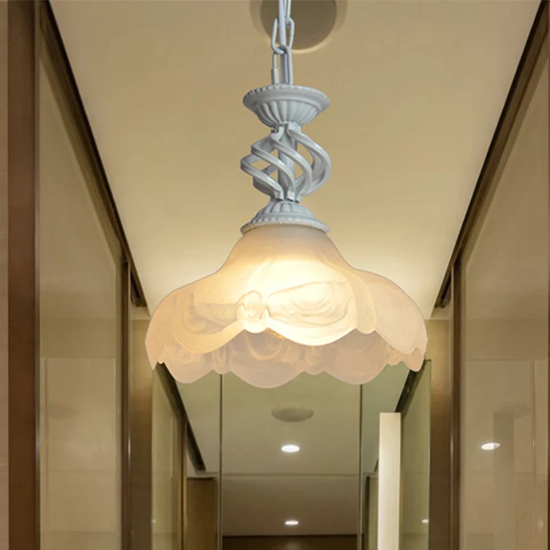 Plafoniera tipico sospensione smerlata, 1 luce, illuminazione sospensione vetro smerigliato bianco/nero per corridoio
