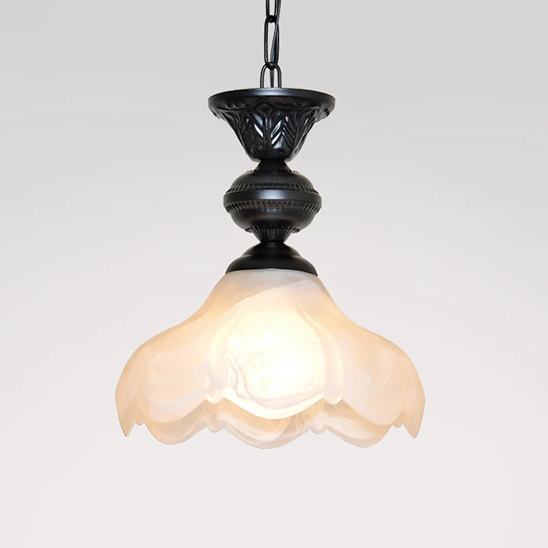 Plafoniera tipico sospensione smerlata, 1 luce, illuminazione sospensione vetro smerigliato bianco/nero per corridoio