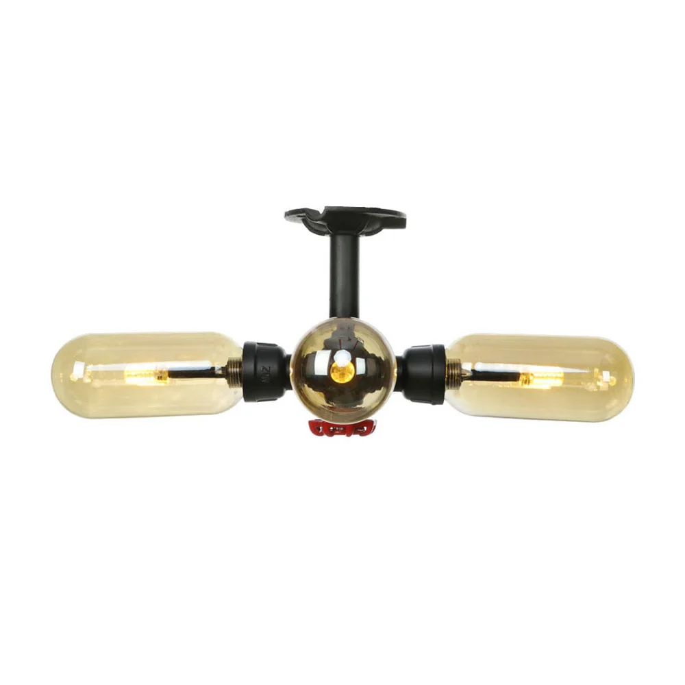 Plafoniera vetro ambrato con paralume capsula 4/5/6 luce da cucina rustica semi-incasso nero opaco con design tubo