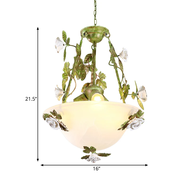 Premium Lampadario ciotola verde Lampadario Fiore coreano Vetro bianco 2/3 lampadine Lampada sospensione per sala da pranzo