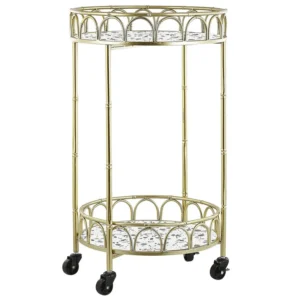 Round Metal Drinks Trolley Gold Terrazzo Effect SHAFTER
