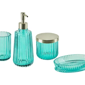 Set di 4 accessori bagno vetro turchese e argento TECATE