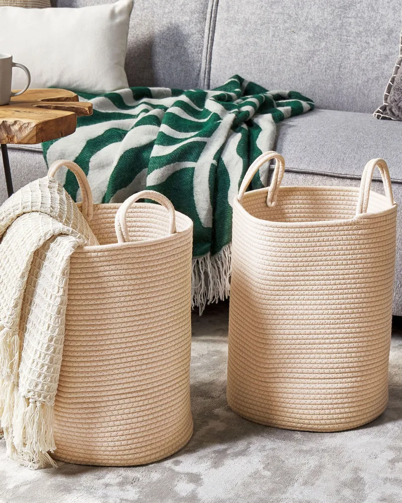 Set 2 Cotton Baskets Beige SARYK