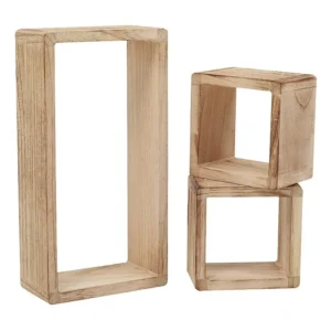 Set 3 Mensole Libreria Rettangolo 2 Quadrati Legno Limpido 41x24x9