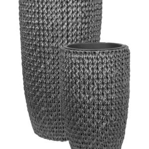 Set 2 Plant Pots CEDRUS PE Rattan Nero puro