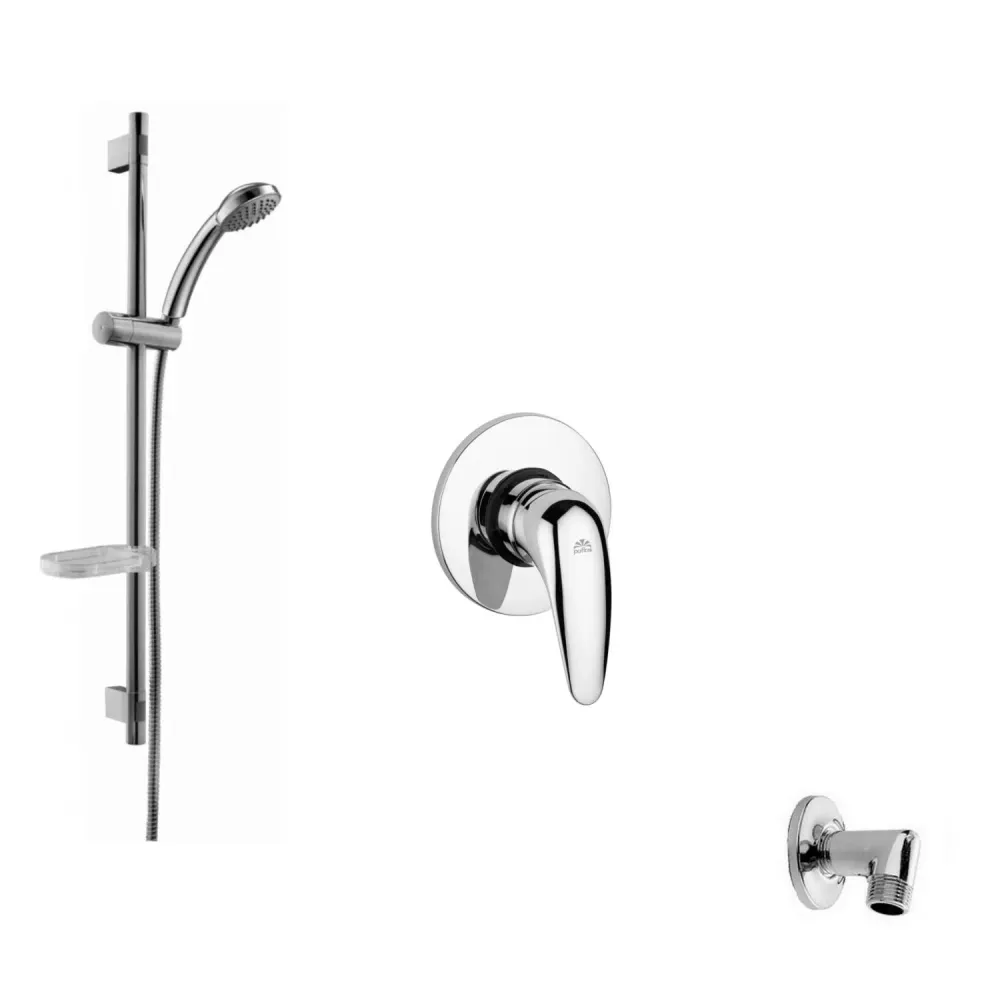 Set saliscendi con asta metallo, miscelatore incasso e presa d'acqua incasso Paffoni