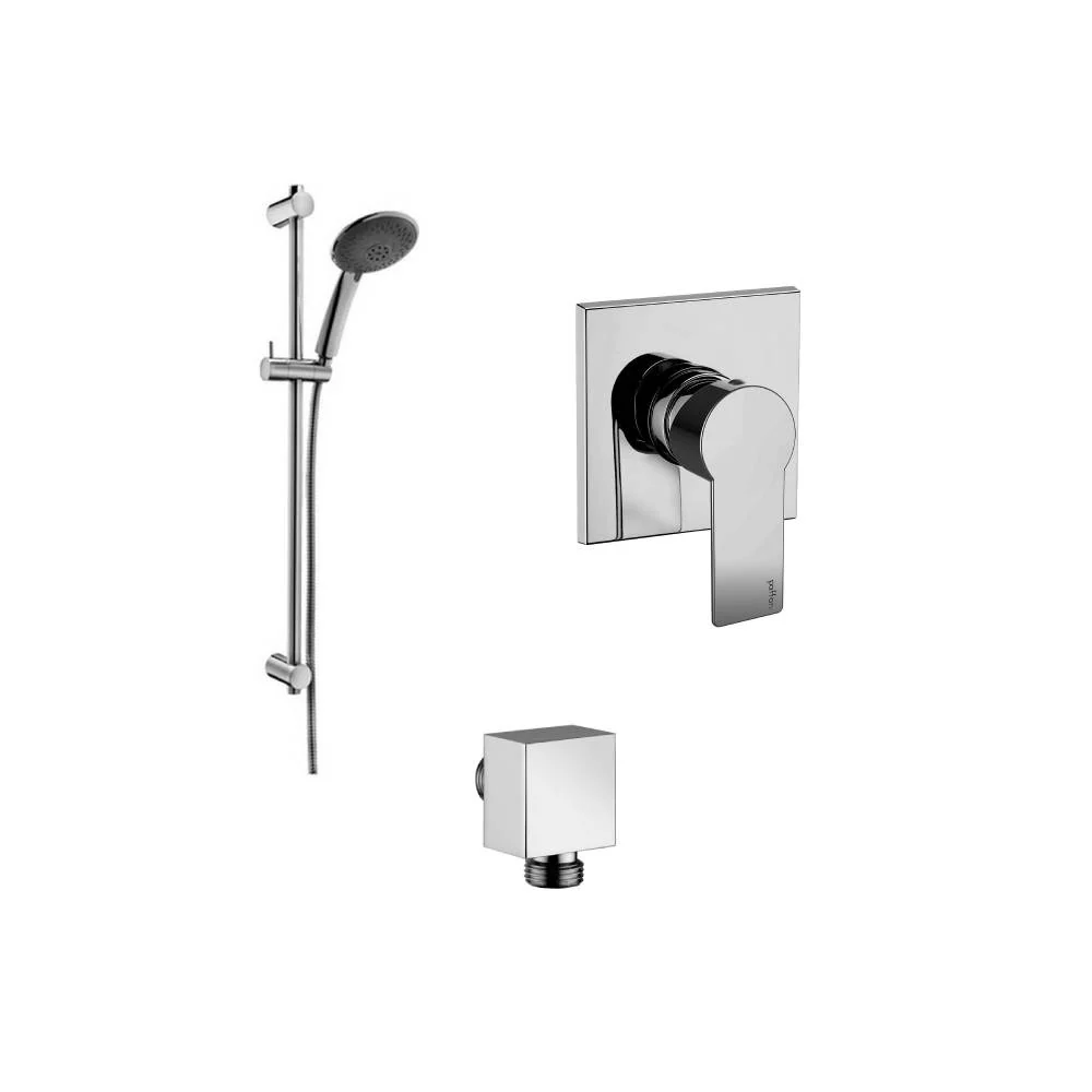Set saliscendi modello Prestige con asta, miscelatore ad incasso 1 uscita e presa d'acqua muro Paffoni