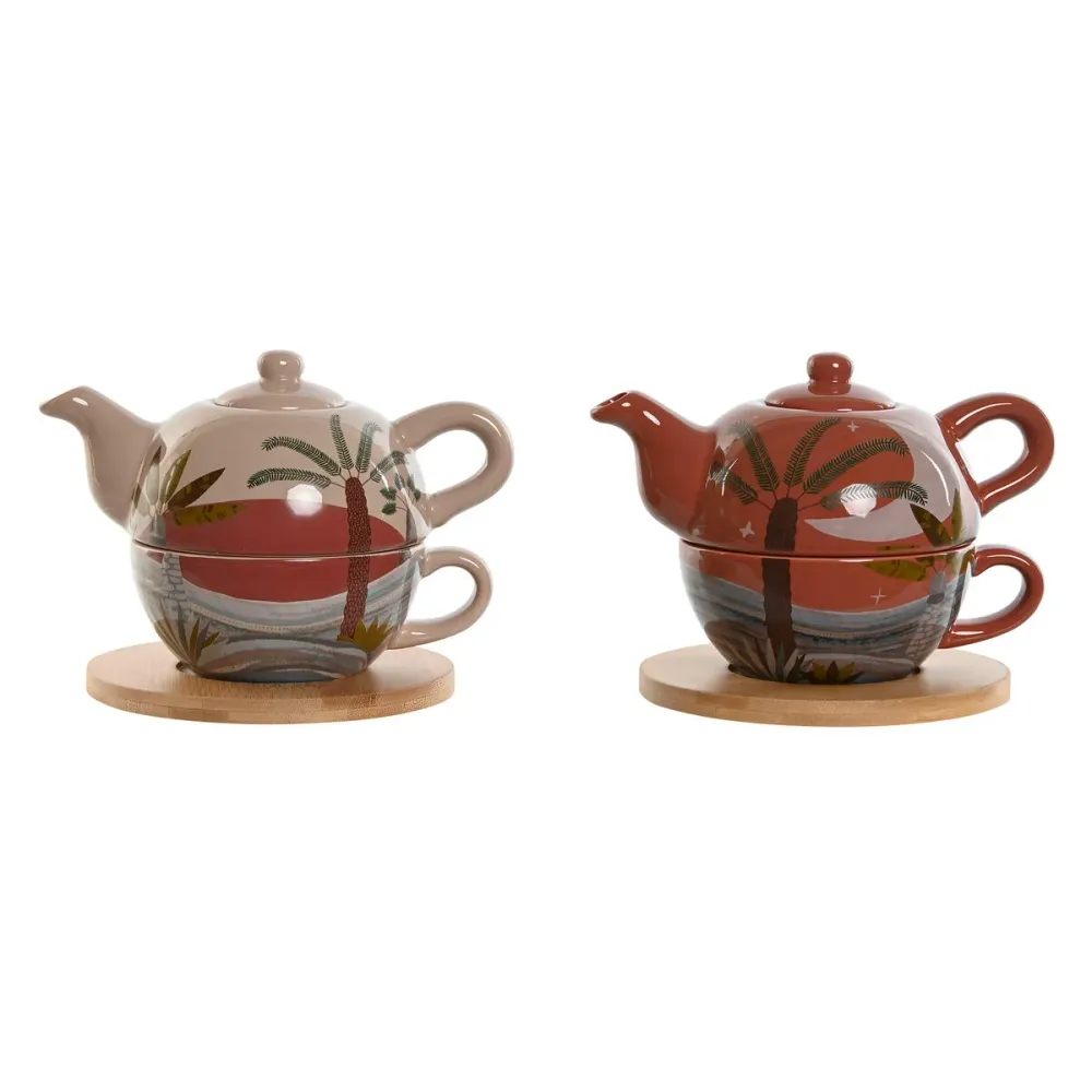 Teiera Home ESPRIT Bianco Beige Terracotta Rosa trasparente Dolomite 750 ml (2 Unità)