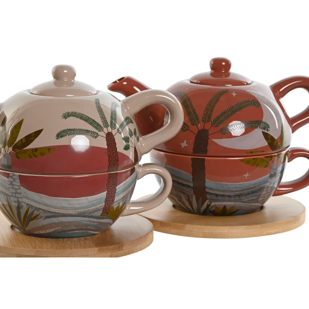 Teiera Home ESPRIT Bianco Beige Terracotta Rosa trasparente Dolomite 750 ml (2 Unità)