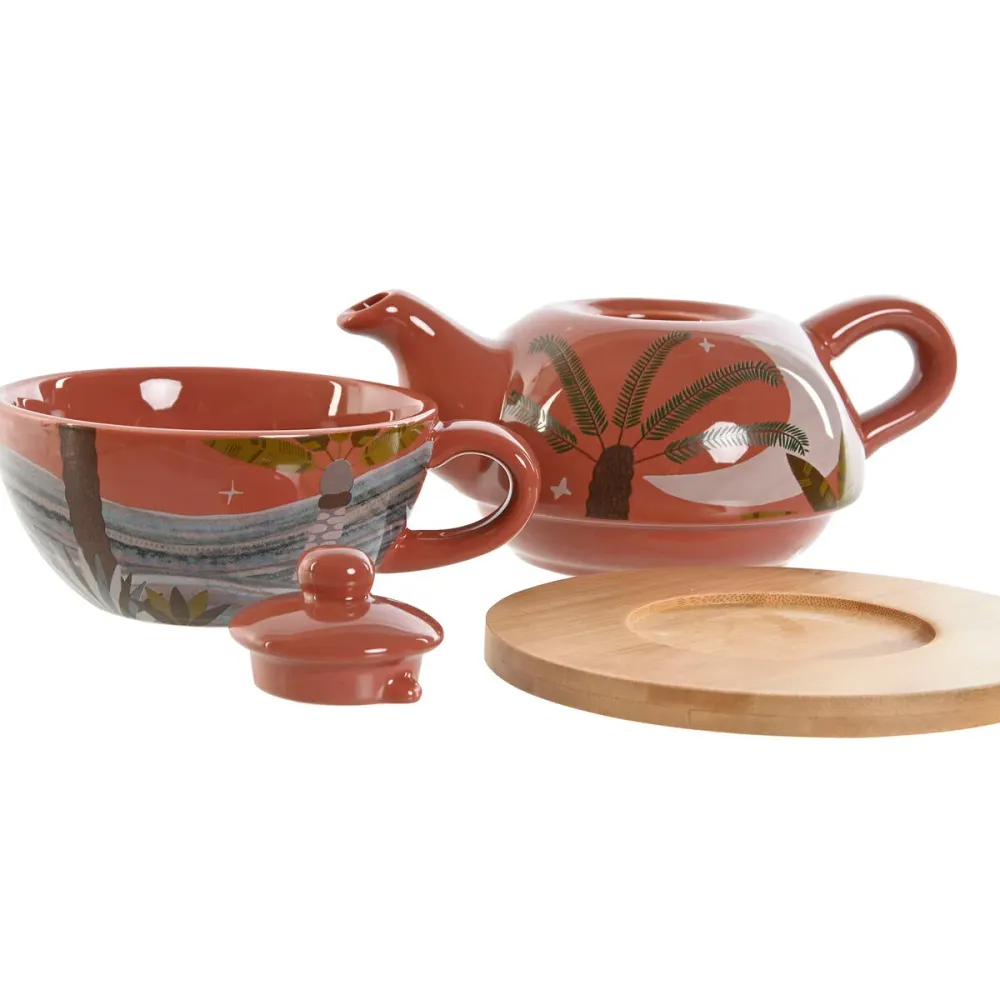 Teiera Home ESPRIT Bianco Beige Terracotta Rosa trasparente Dolomite 750 ml (2 Unità)