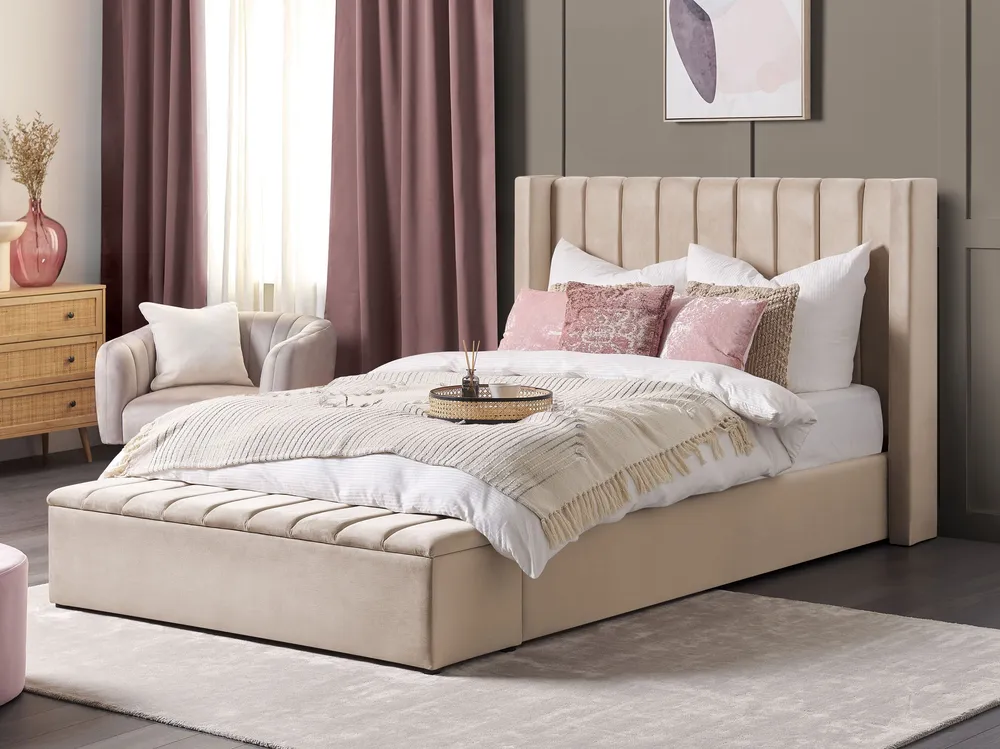 Velvet EU King Size Waterbed Storage Bench Beige NOYERS