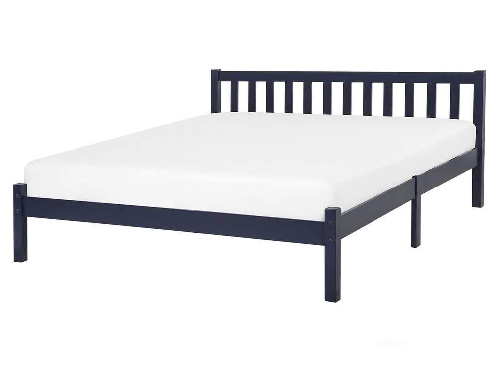 Wooden EU King Size Bed Navy Blue FLORAC