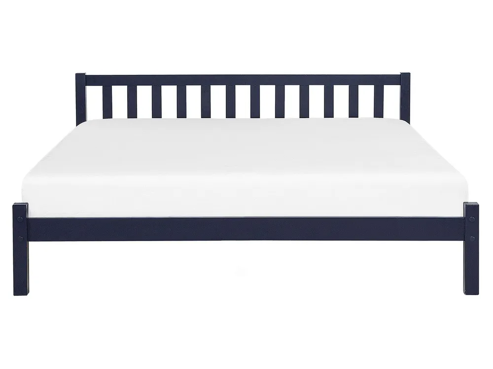 Wooden EU King Size Bed Navy Blue FLORAC
