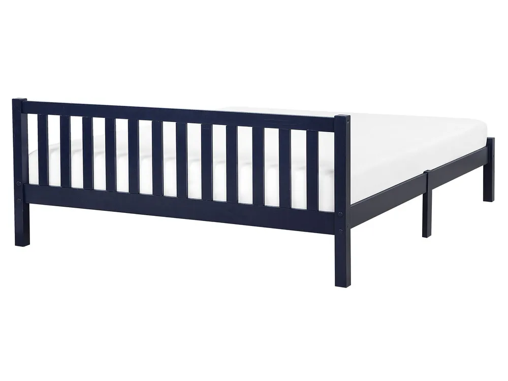 Wooden EU King Size Bed Navy Blue FLORAC